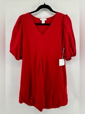 Cynthia Rowley Linen Blend V-Neck Puff Sleeve Dress Size S